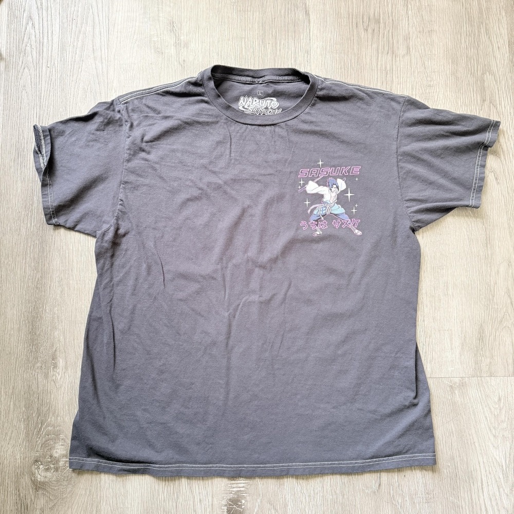 Naruto Shippuden Sasuke Shirt Mens Large Black Uchiha Clan Anime Graphic Tee